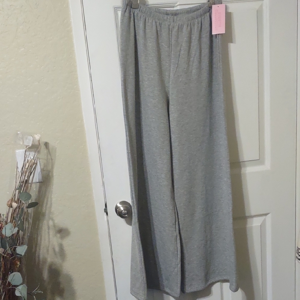 Suzette Collection Gray Wide-Leg Lounge Pants Size L New